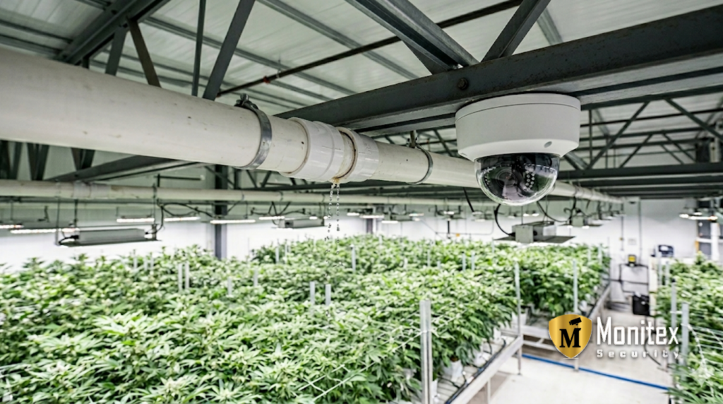 A water leak over indoor marijuana crops is caught on video via a remote monitoring system.